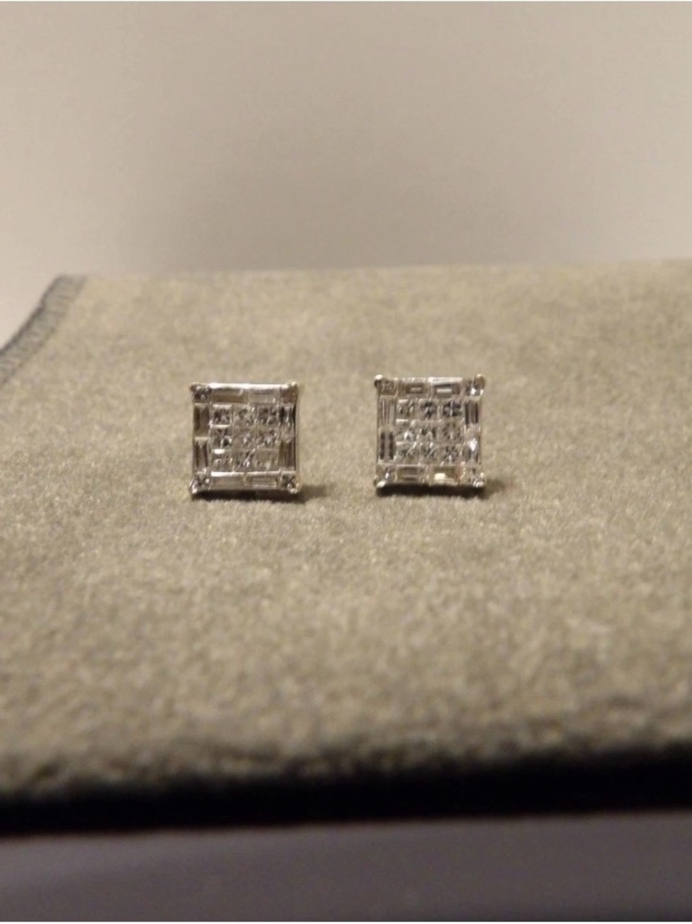 Square Halo Diamond Stud Earrings in Silver Tone